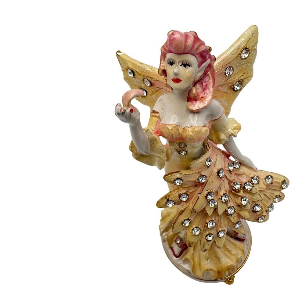 Flamigo Fairy Trinket Box Yellow Wings  Rhinestone Accents Enamel Metal #2